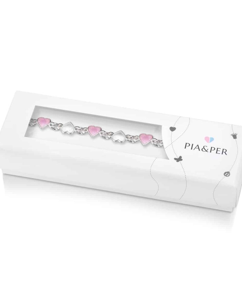 Alternative view of Armbånd i sølv - Rosa/hvite hjerter