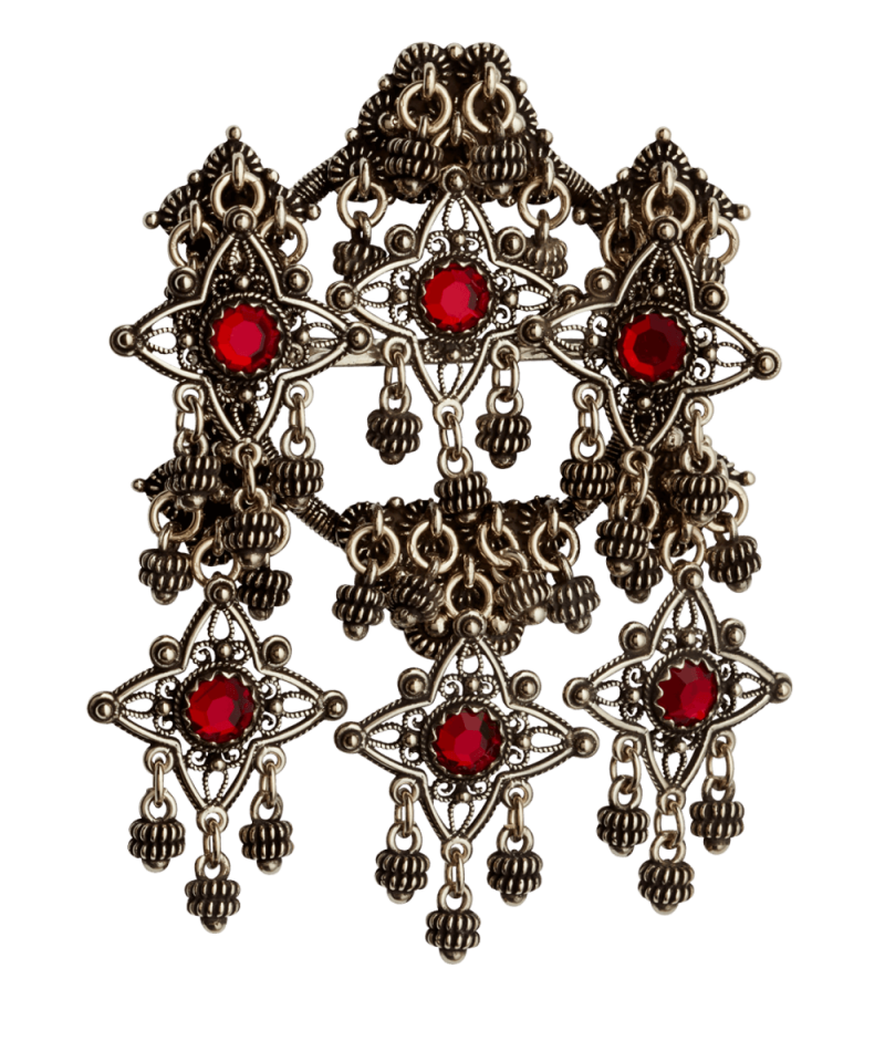 224707 - Sølje gml Forgylt med Rød Stein