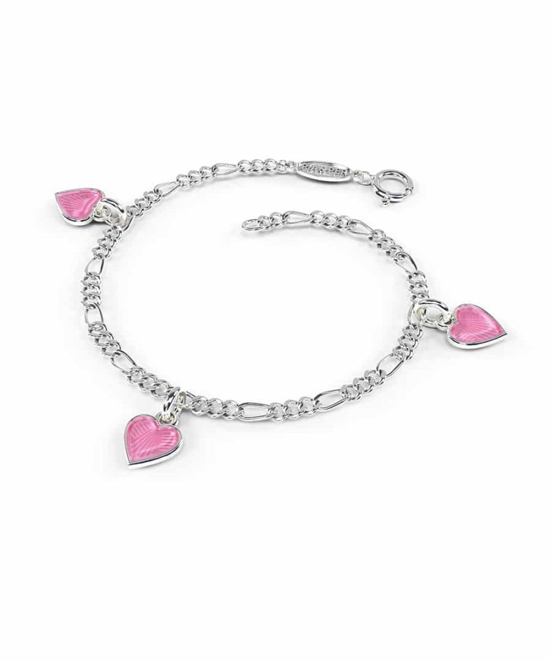 Charms-armbånd i sølv - Rosa hjerter