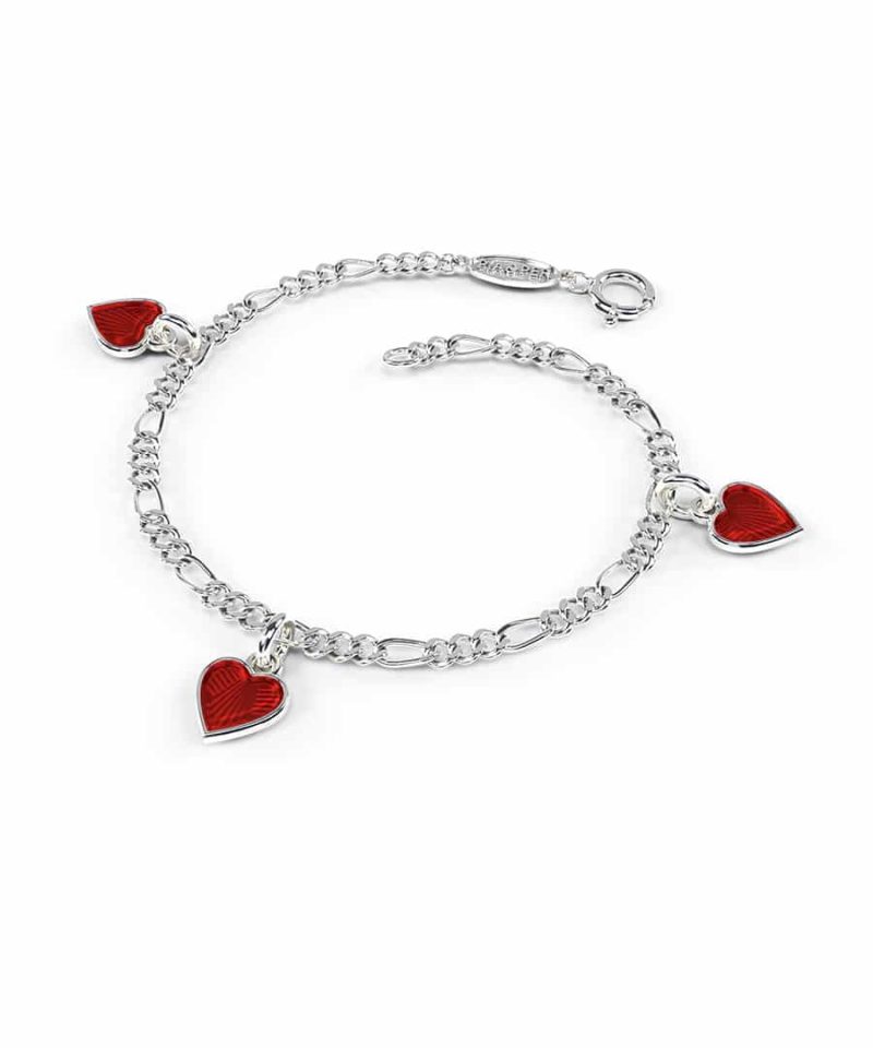 Charms-armbånd i sølv - Røde hjerter