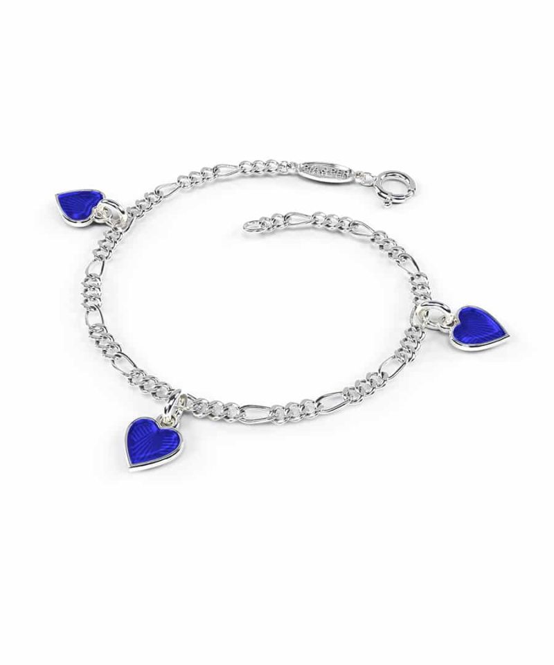 Charms-armbånd i sølv - Blå hjerter