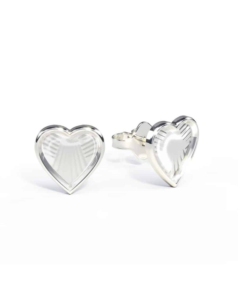 Ørestikk i sølv - Hvite hjerter