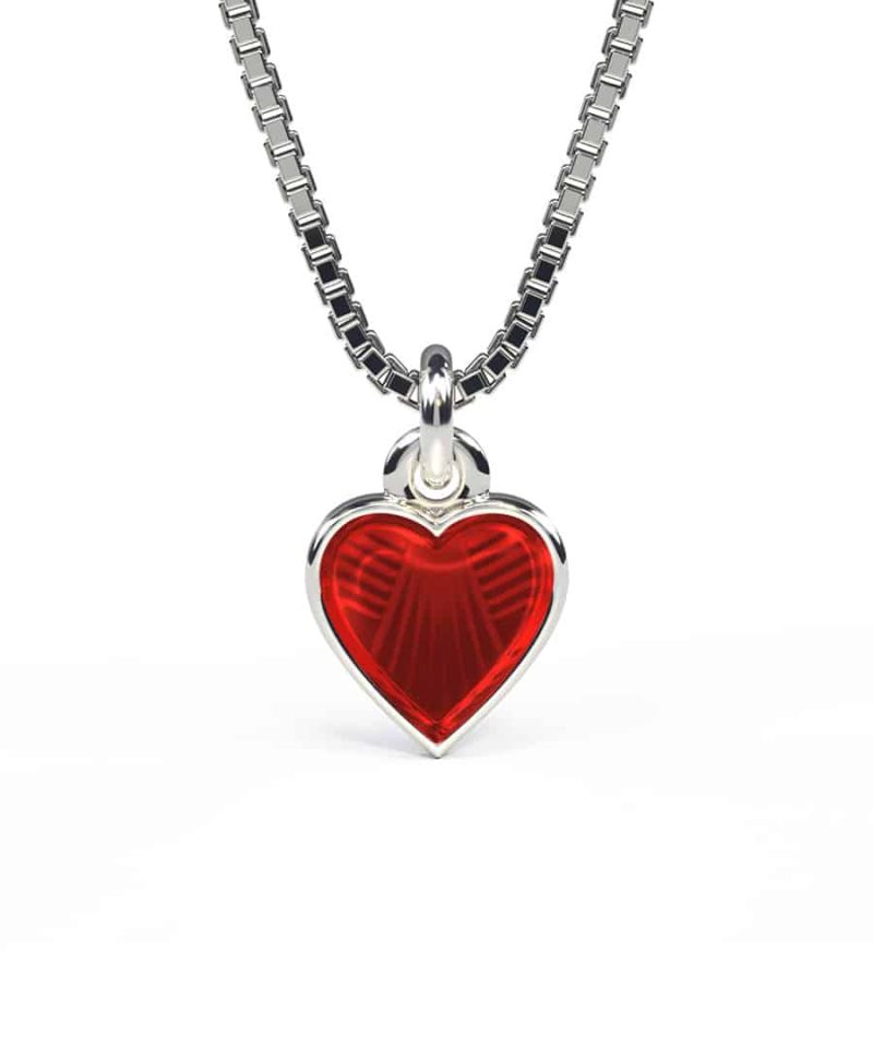 Halskjede i sølv - Rødt hjerte