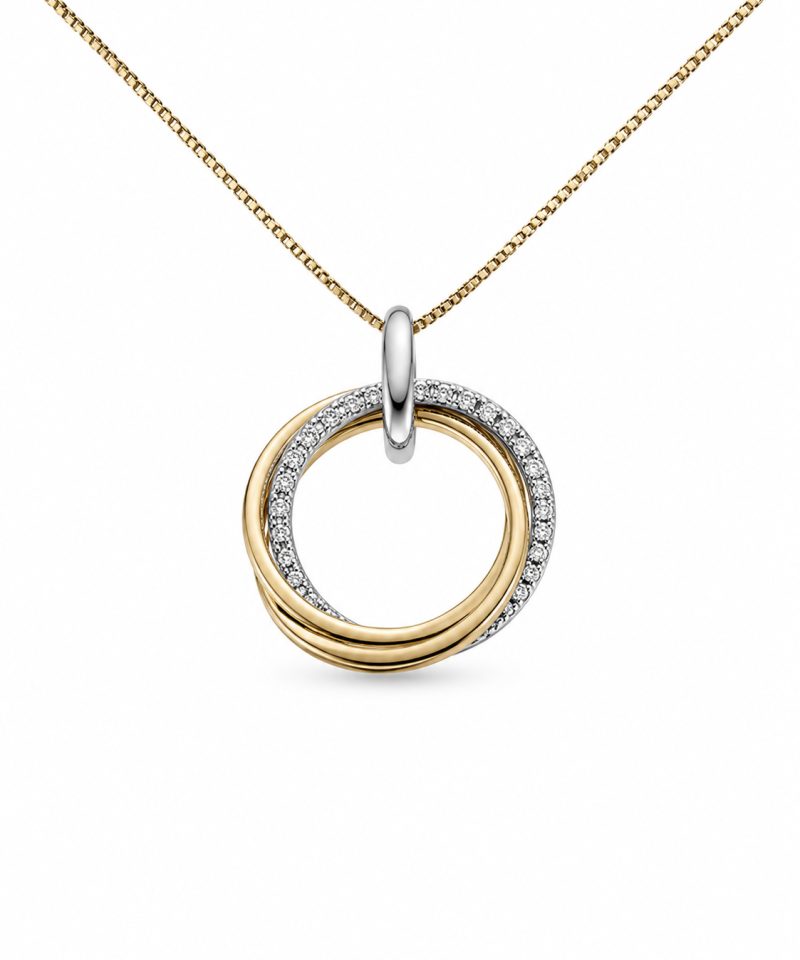 Anheng i gult og hvitt gull, Diamanter 0,12 ct