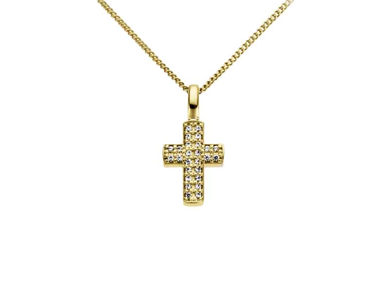 Anheng kors gult gull med diamanter 0,08ct w/si