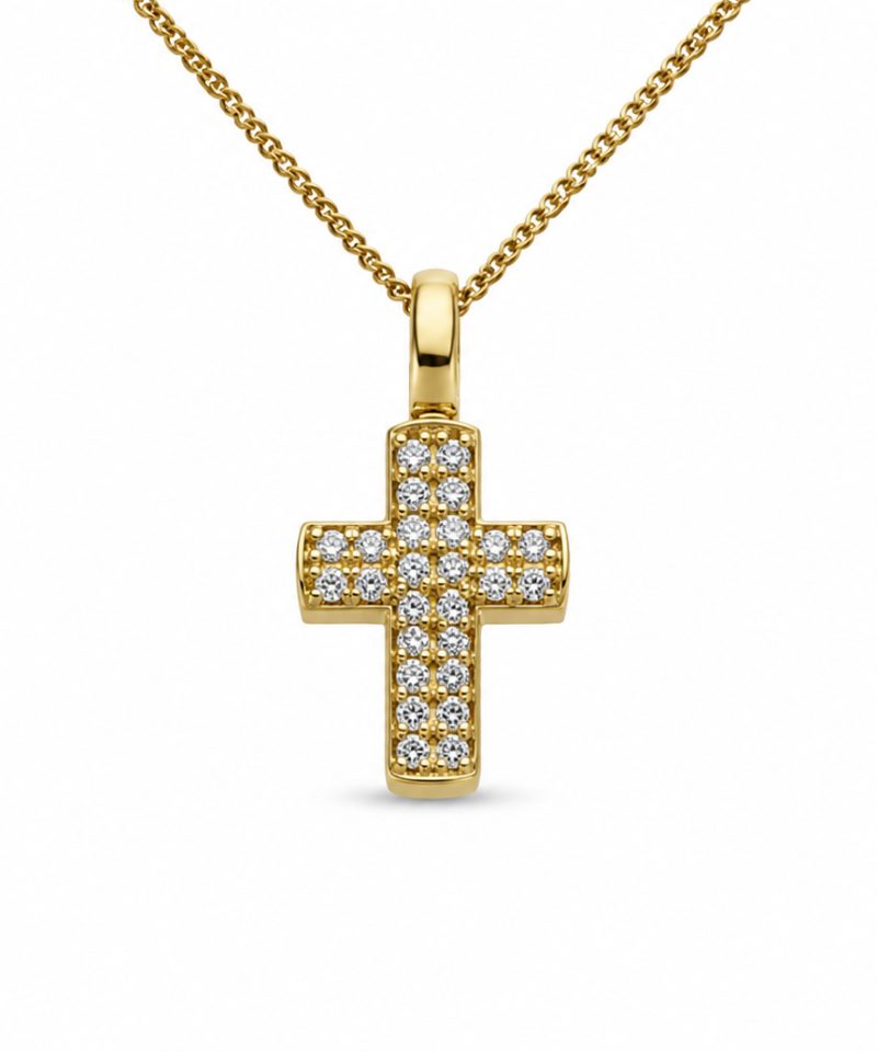 Anheng kors i gult gull, Diamanter 0,08 ct