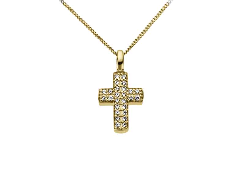 Anheng kors gult gull med diamanter 0,16ct w/si