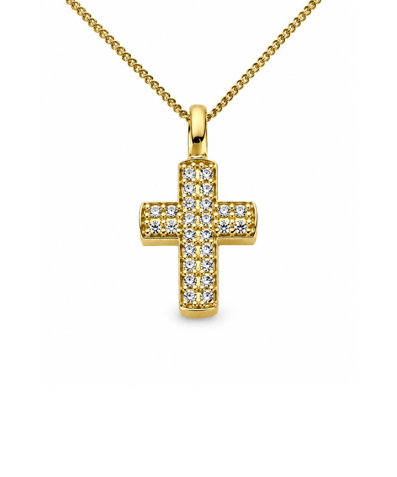 Anheng kors gult gull med diamanter 0,16ct w/si