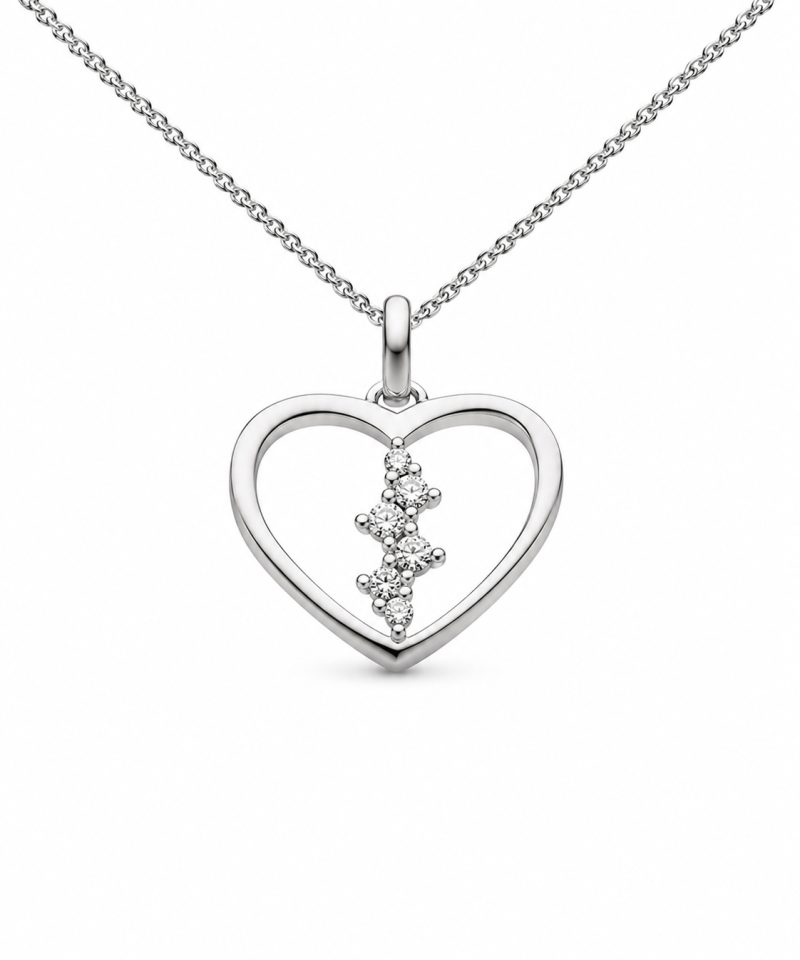 Anheng hjerte i hvitt gull, Diamanter 0,06 ct