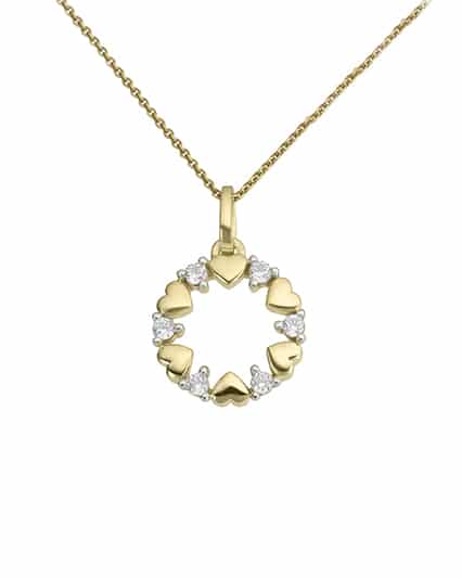 Anheng gult gull hjerter med diamanter 0.12ct