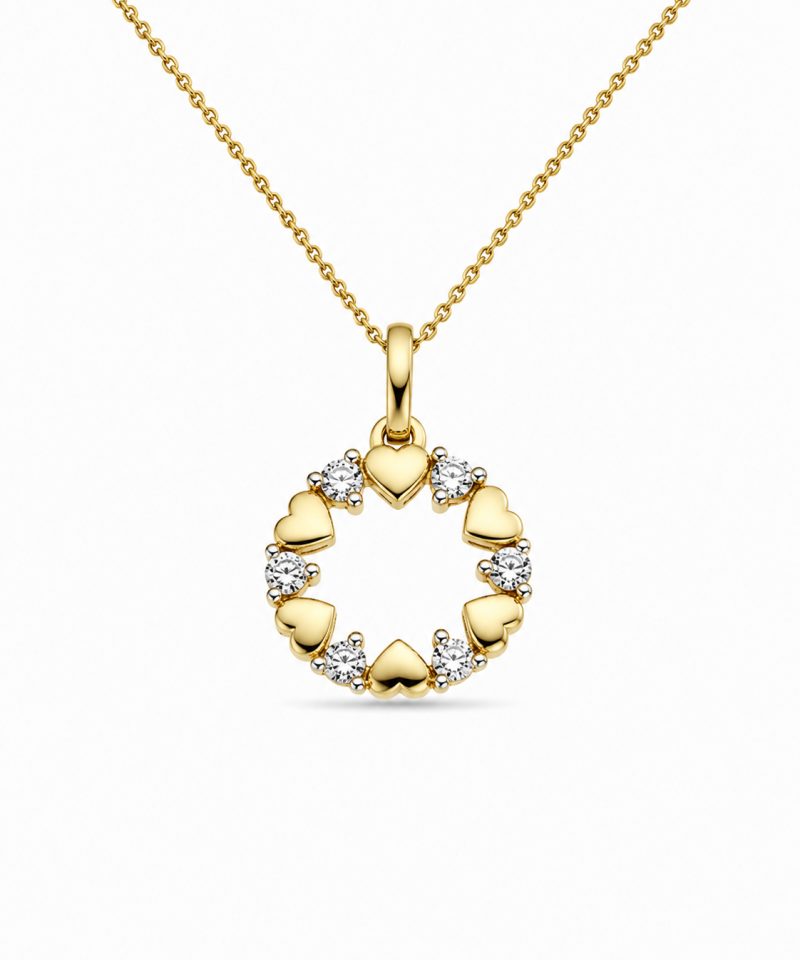 Anheng i gult gull hjerter, Diamanter 0,12 ct