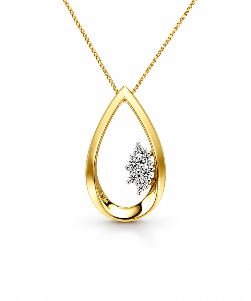 Anheng i gult gull dråpe, Diamanter 0,08 ct