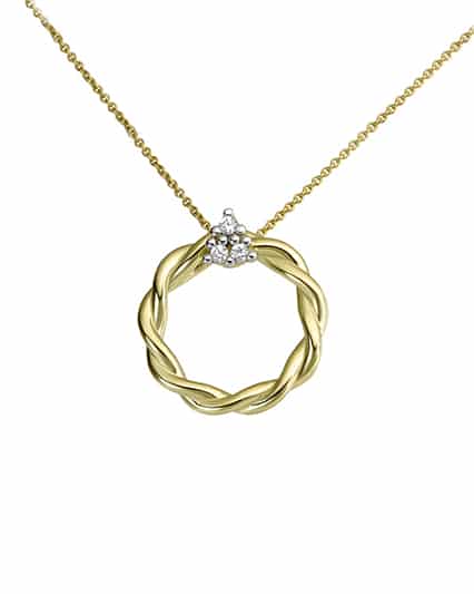 Anheng vridd sirkel i gull med diamanter 0.04ct