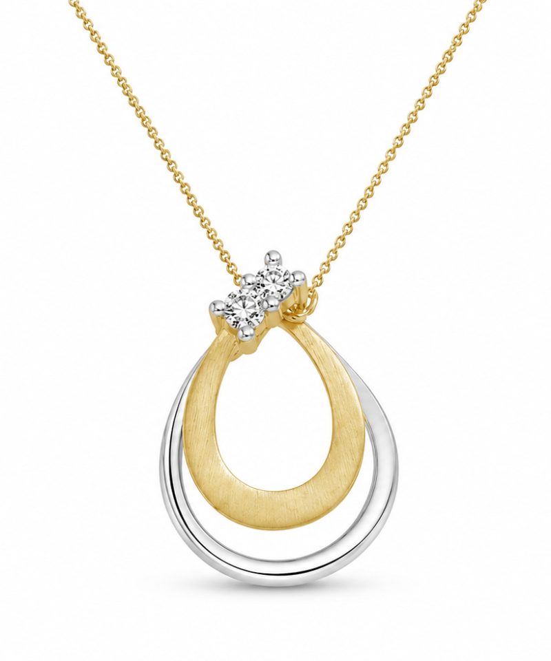 Anheng i gult og hvitt gull, Diamanter 0,09 ct