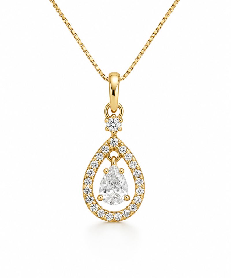 Anheng dråpe i gult gull, Diamanter 0,36 ct