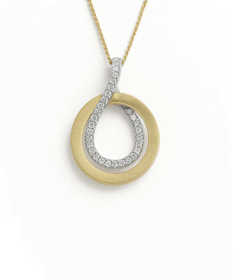 Anheng i hvitt og gult gull, Diamanter 0,12ct