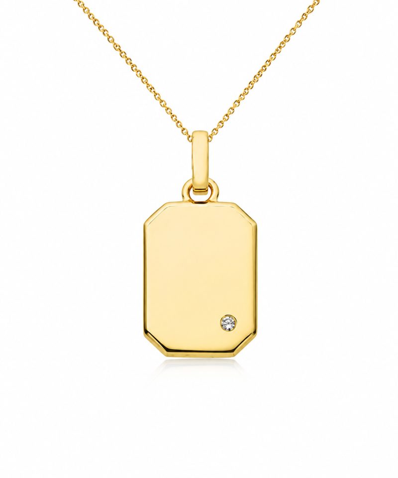 Anheng plate i gult gull, Diamant 0,02 ct