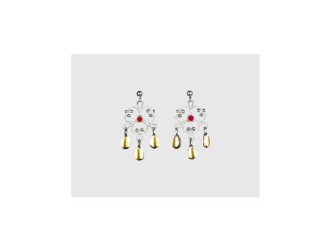 251517 - Ørepynt Hvit Forgylt med Rød Stein