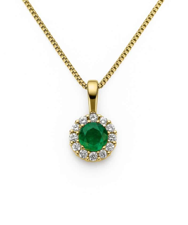 Anheng i gull med smaragd og diamanter