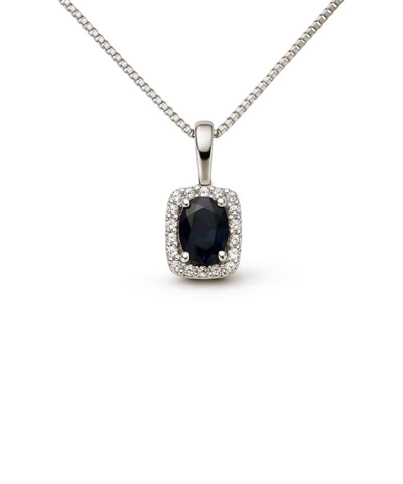 Anheng hvitt gull med safir og diamanter