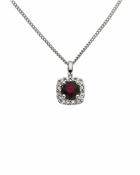Anheng hvitt gull med diamanter og rubin