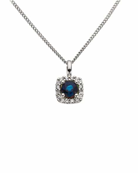 Anheng hvitt gull med diamanter og safir