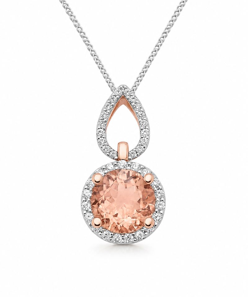 Anheng i rosè gull, Morganitt og diamanter 0,19 ct