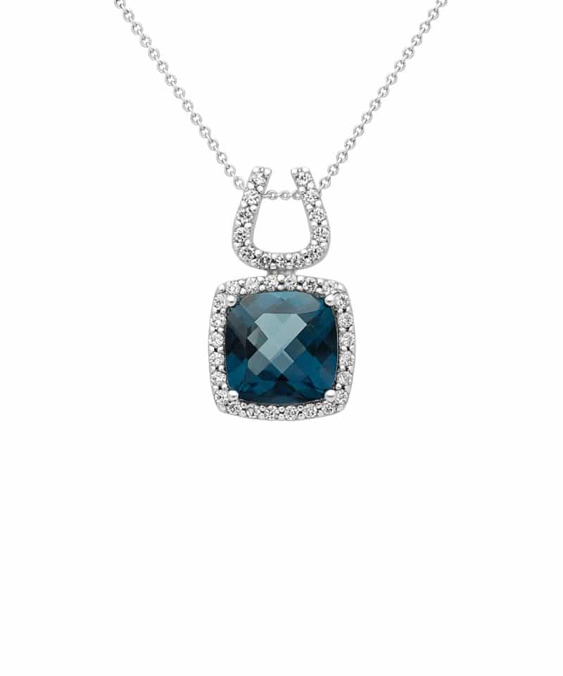 Anheng hvitt gull 0.19ct med London Blue Topas