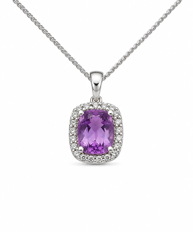 Anheng i hvitt gull, Ametyst og diamanter 0,11 ct