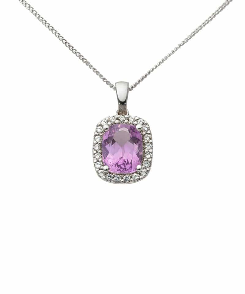 Anheng hvitt gull med ametyst og diamanter 0.11ct