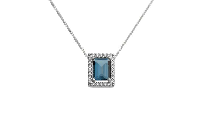 Anheng hvitt gull med london blue topas og diamanter 0,09ct w/si
