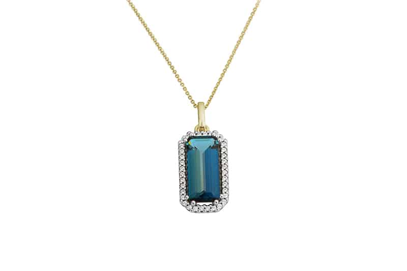 Anheng gull med london blue topas og diamanter 0,14ct w/si