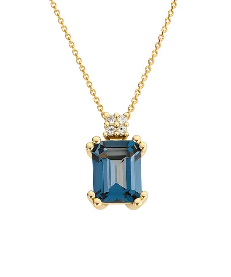 Anheng i gult gull, London Blue Topas og Diamanter