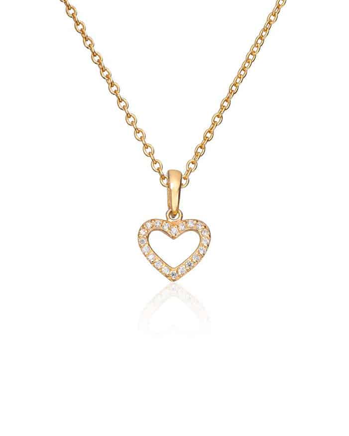 Anheng hjerte 14k gult gull med zirconia - Uten kjede