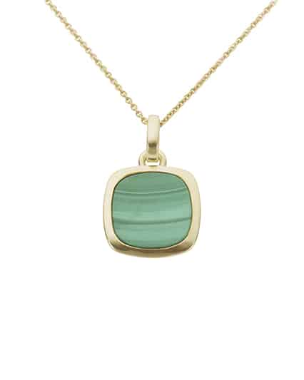 Anheng i gult gull med malakitt