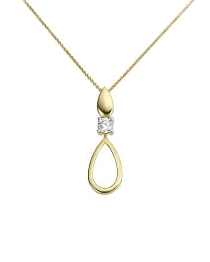 Anheng dråpe i gult gull med zirconia