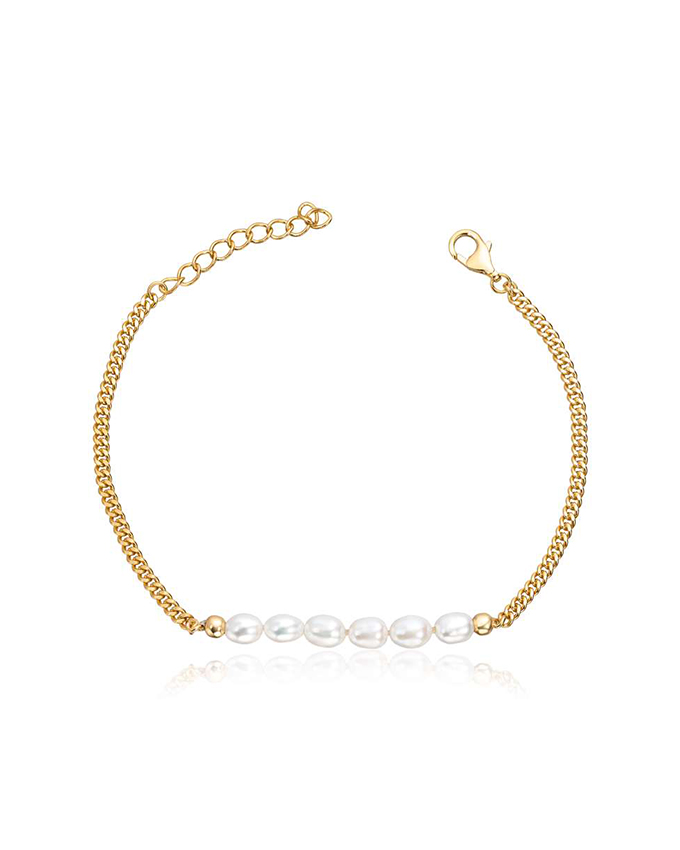 Armbånd Sølv Forgylt med perle - 17 + 3 cm