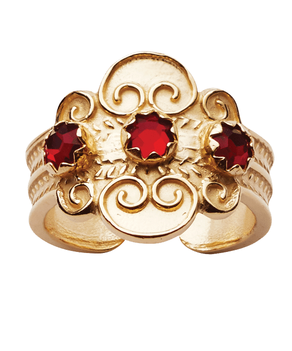 317607 - Ring Forgylt med Rød Stein