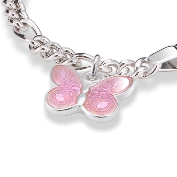 Alternative view of ID-armbånd i sølv - Rosa sommerfugl