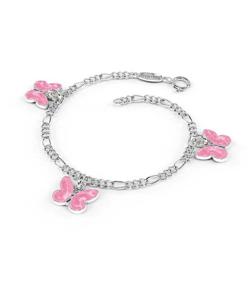Charms-armbånd i sølv - Rosa sommerfugler