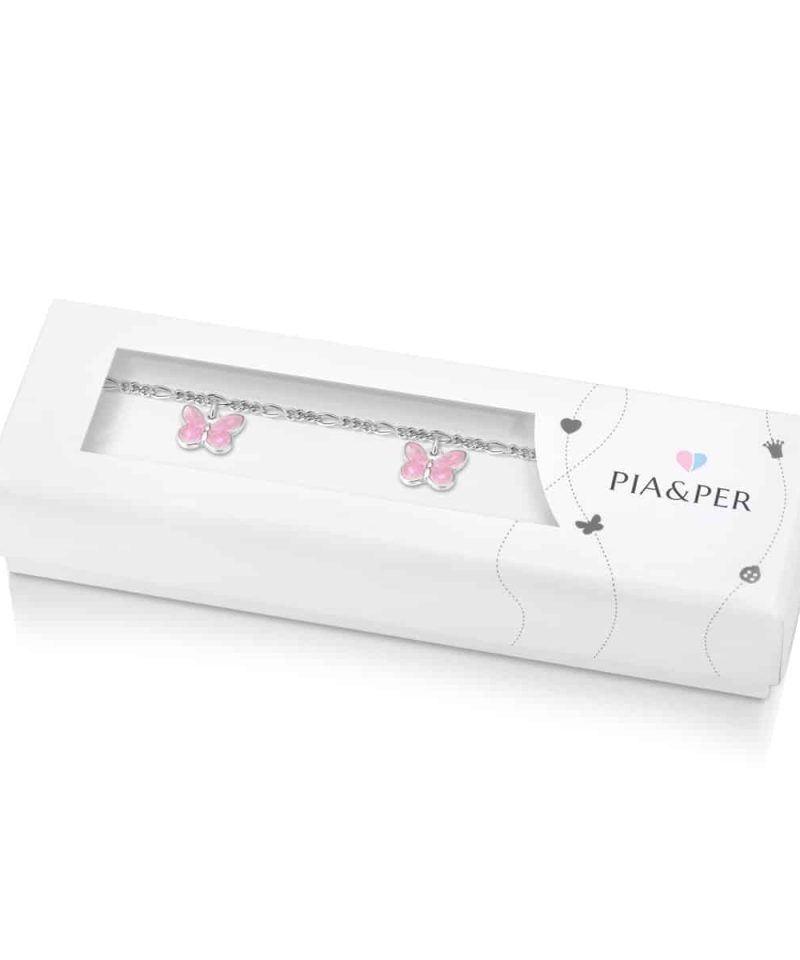 Alternative view of Charms-armbånd i sølv - Rosa sommerfugler