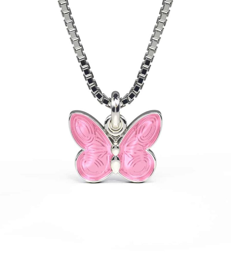 Halskjede i sølv - Rosa sommerfugl