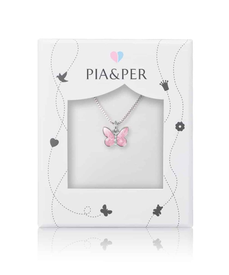 Alternative view of Halskjede i sølv - Rosa sommerfugl