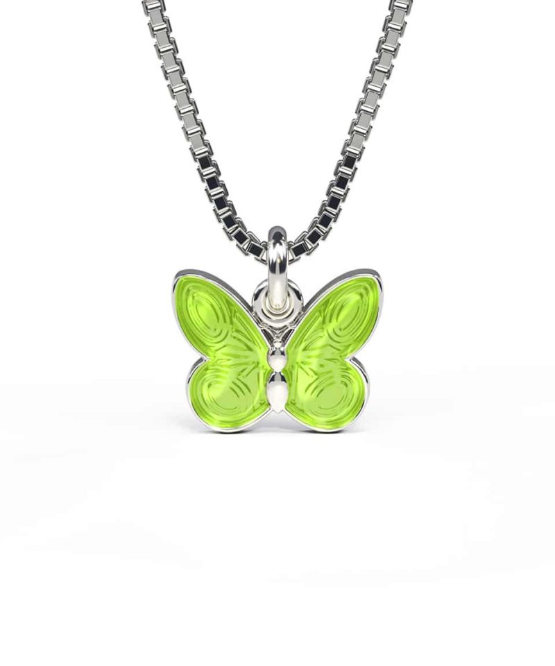 Halskjede i sølv - Gønn sommerfugl