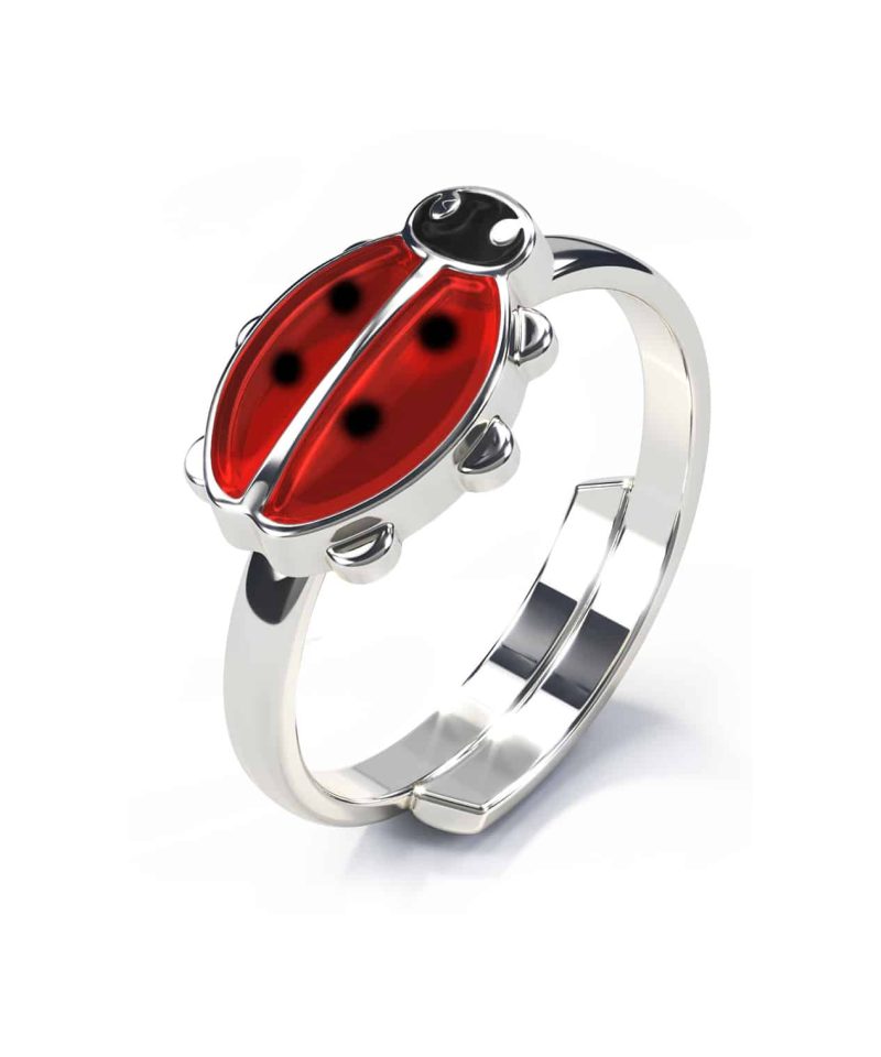 Ring i sølv - Rød marihøne
