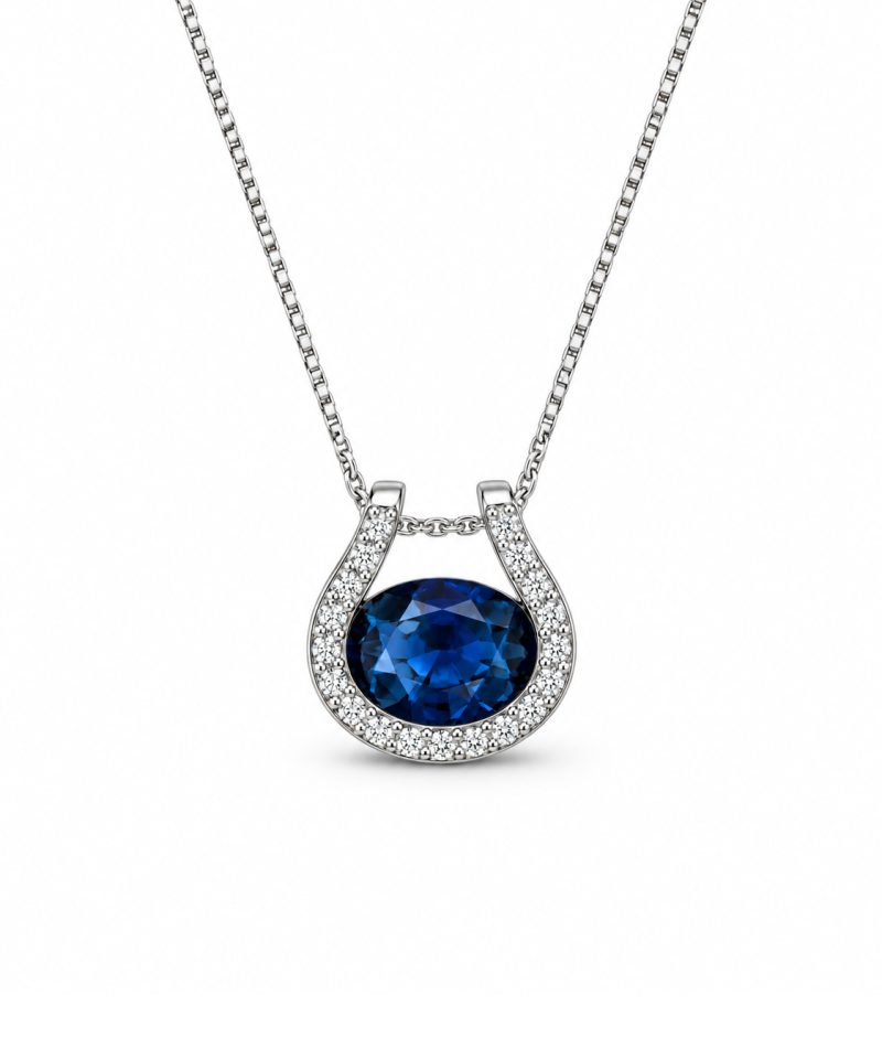 Anheng i hvitt gull, Safir og diamanter 0,09 ct