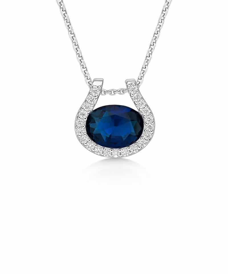 Anheng hvitt gull med safir og diamanter 0.09ct