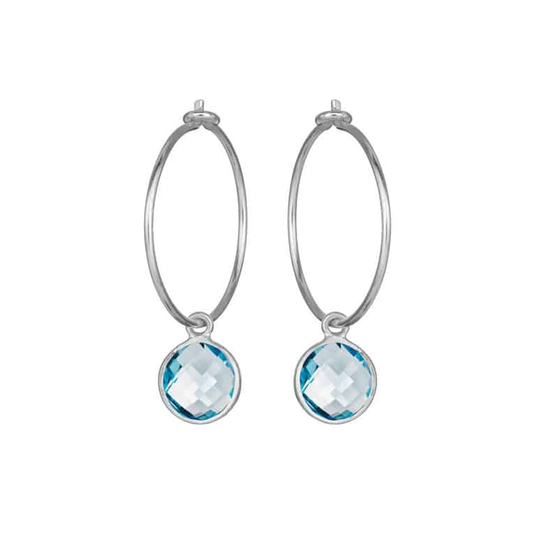 Øreringer i sølv med synt. blå topas