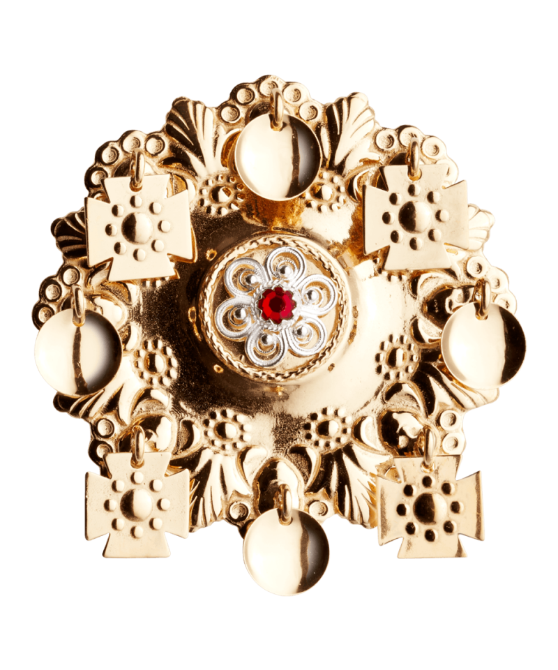 405607 - Sølje Forgylt med Rød Stein