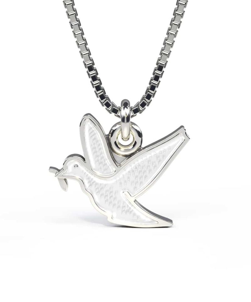 Halskjede i sølv - Hvit fredsdue